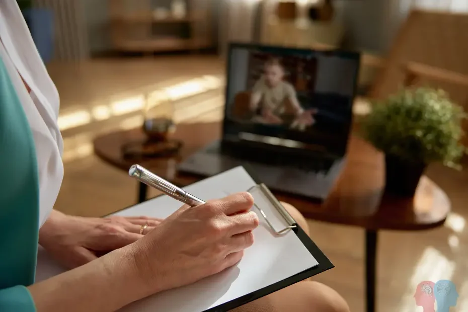 Psiholog oferind terapie anxietate online prin videoconferință